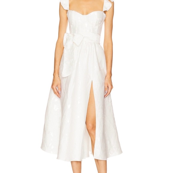 V. Chapman Dresses & Skirts - V. Chapman White Midi Dress with Sweetheart Bodice and Front Slit